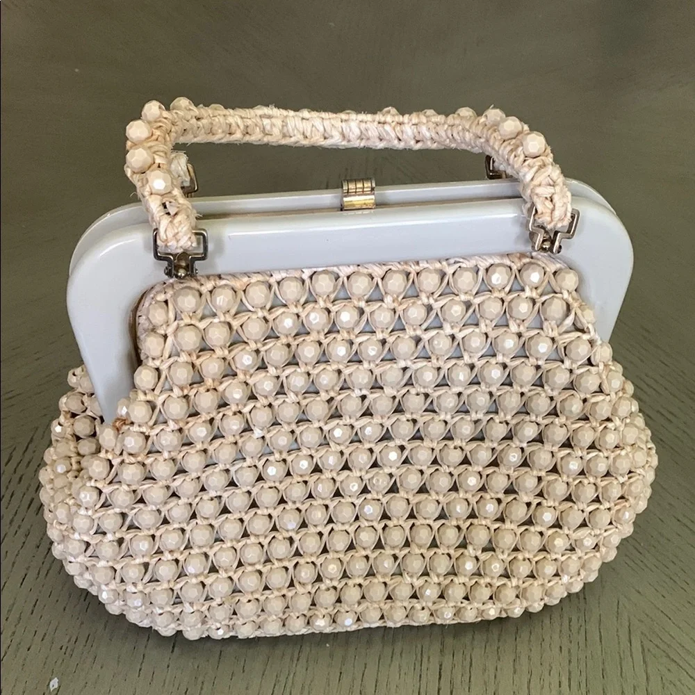 Vintage LEFCORT Elegant Cream Beaded Handbag - Picture 3 of 16